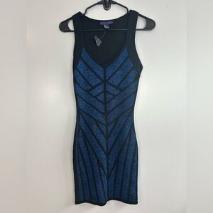 NWT Forever 21 Blue Metallic Sleeveless Geometric Bodycon Mini Dress Size Small
